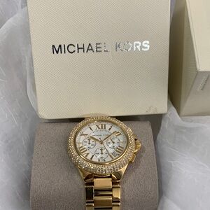 Michael Kors Gold and White Crystal-Trim Chronograph Watch